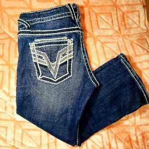 VIGOSS Medium Wash Dublin Double-V  Skinny Capri